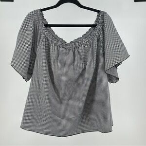 Lane Bryant Black and White Checkered Blouse Gingham Flowy Cottagecore